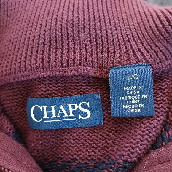 Chaps Men's L/G Burgundy & Blue Striped 1/4 Zip Pullover Sweater Grandpacore - Picture 13 of 14